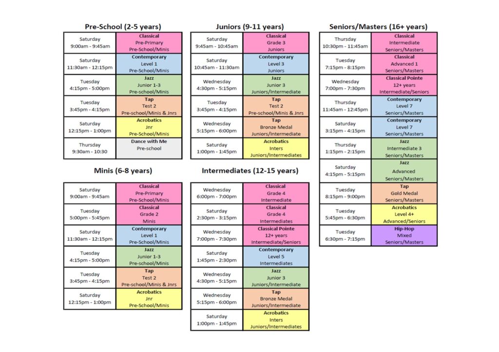 Timetable by age